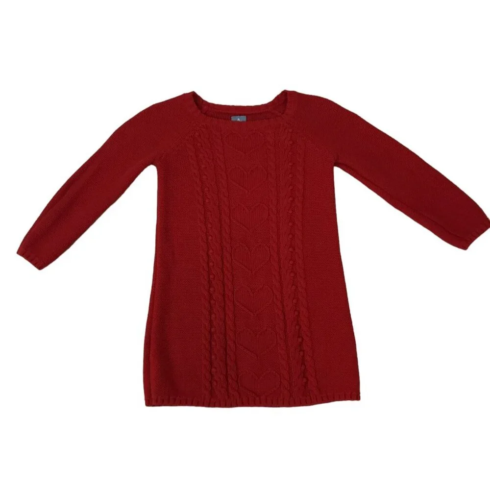 Baby Gap Red Cable Knit Pullover Sweater with‎ Knit Hearts Size 3 Years EUC